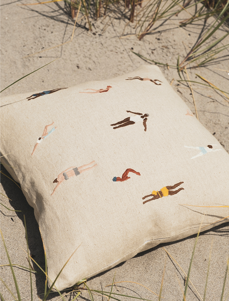 SWIMMERS EMBROIDERED CUSHION COVER