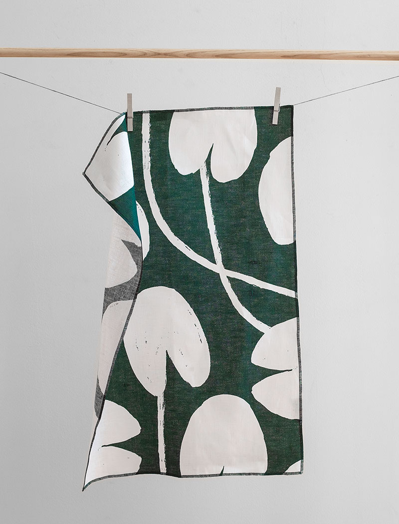 Water Lilies Tea Towel, Green