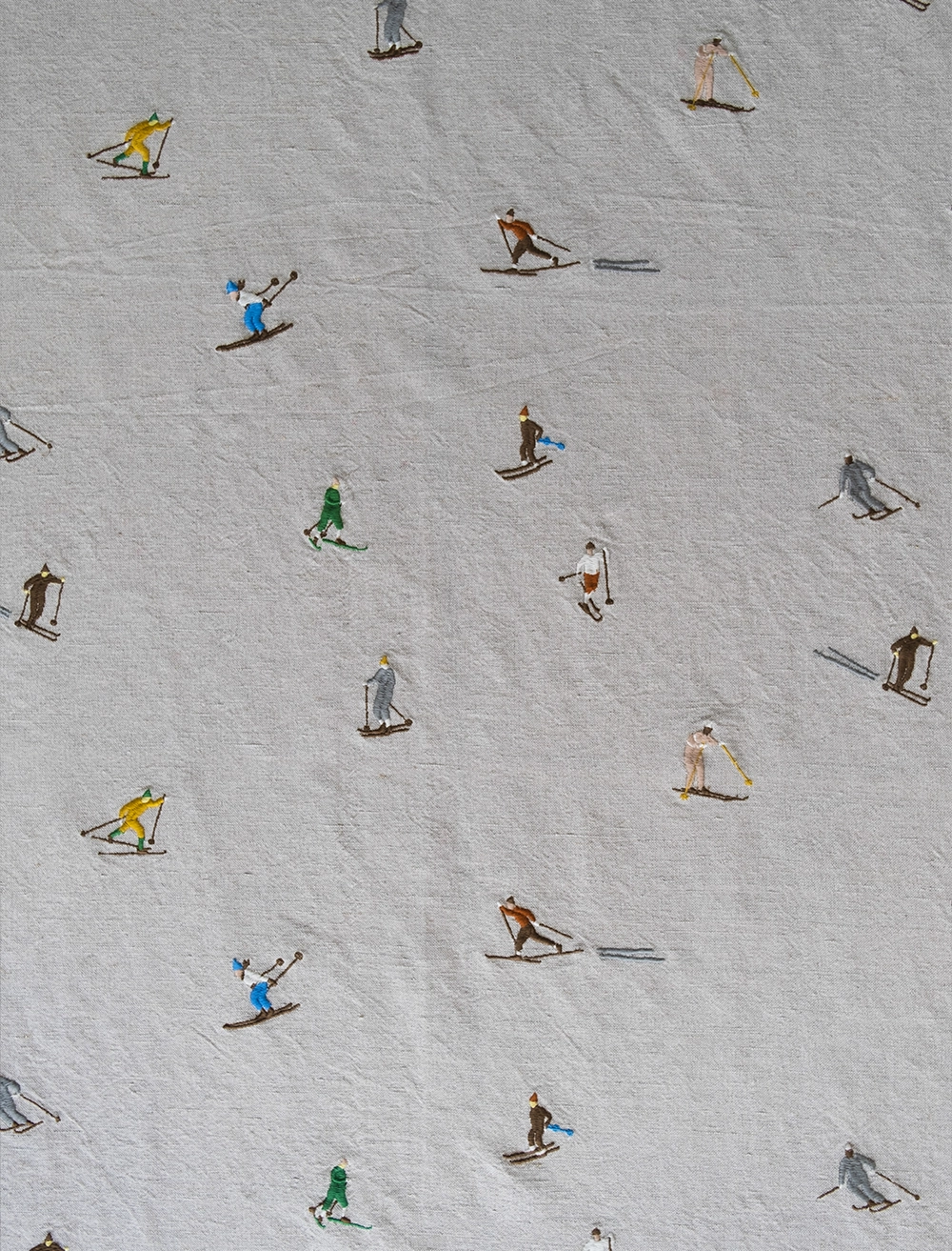 SKIERS, EMBROIDERED FABRIC