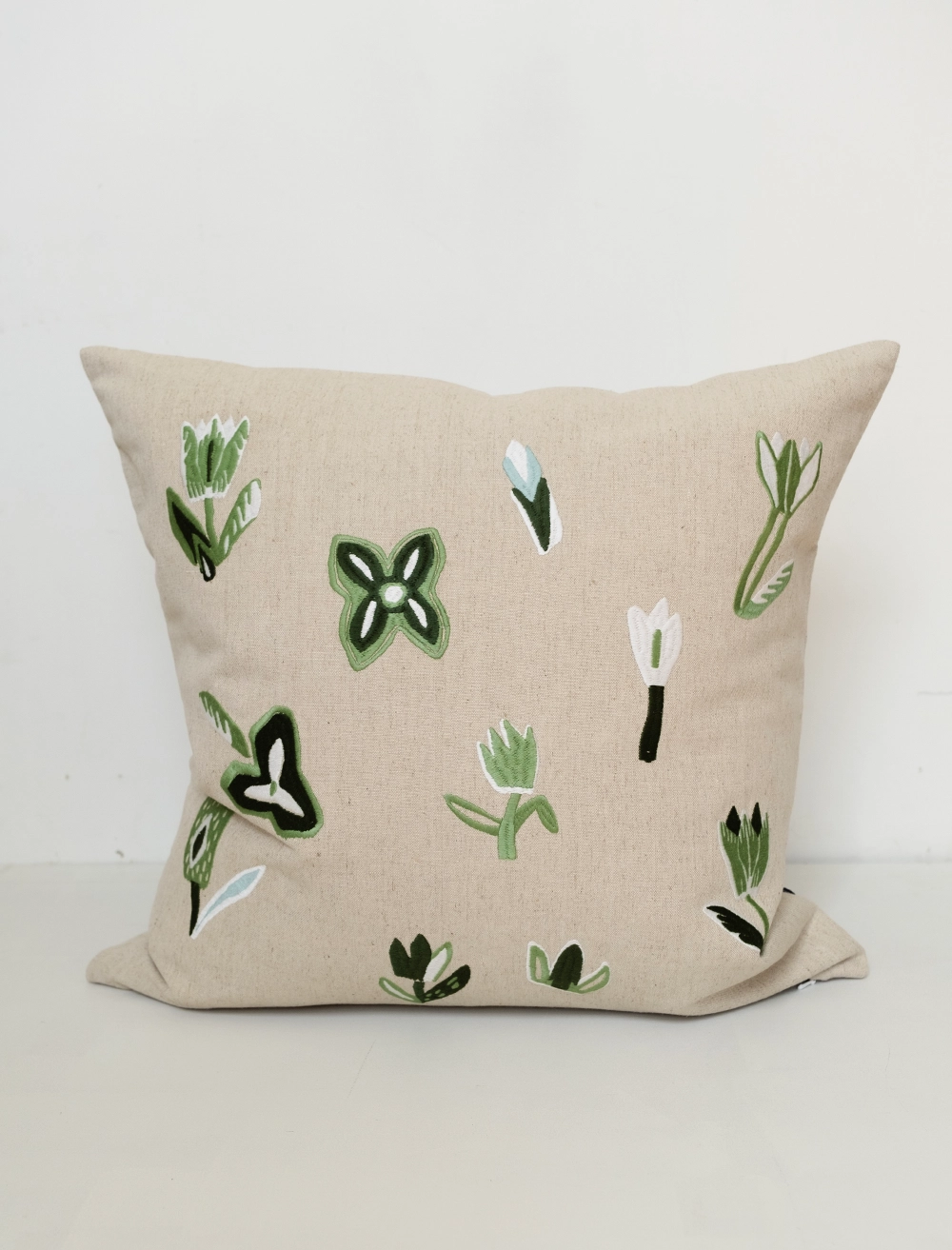 TULIP EMBROIDERED CUSHION COVER, GREEN